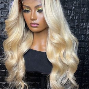 Perruque brésilienne lace Frontale – Blond racine noir -100%. cheveux humains