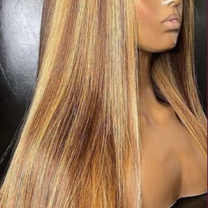 Perruque brésilienne lisse lace frontale – reflets blond miel